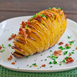Hasselback Potatoes with Cheese and Bacon