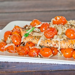 Salmon with Roasted Tomatoes and Onions