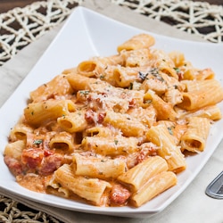Rigatoni in Blush Sauce with Chicken and Bacon