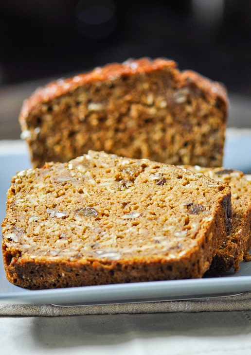 Pumpkin Raisin Nut Bread made healthier with a couple secret ingredients. Pumpkin Raisin Nut Bread made healthier with a couple secret ingredients.