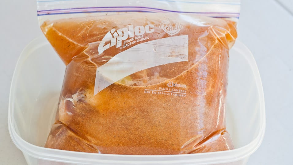 Pork shoulder in brine in a ziploc bag