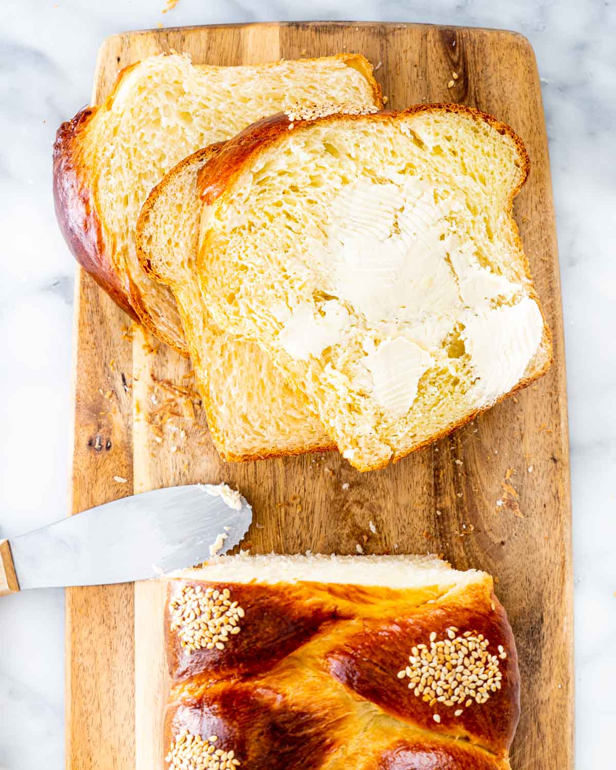 a couple slices of easter bread buttered