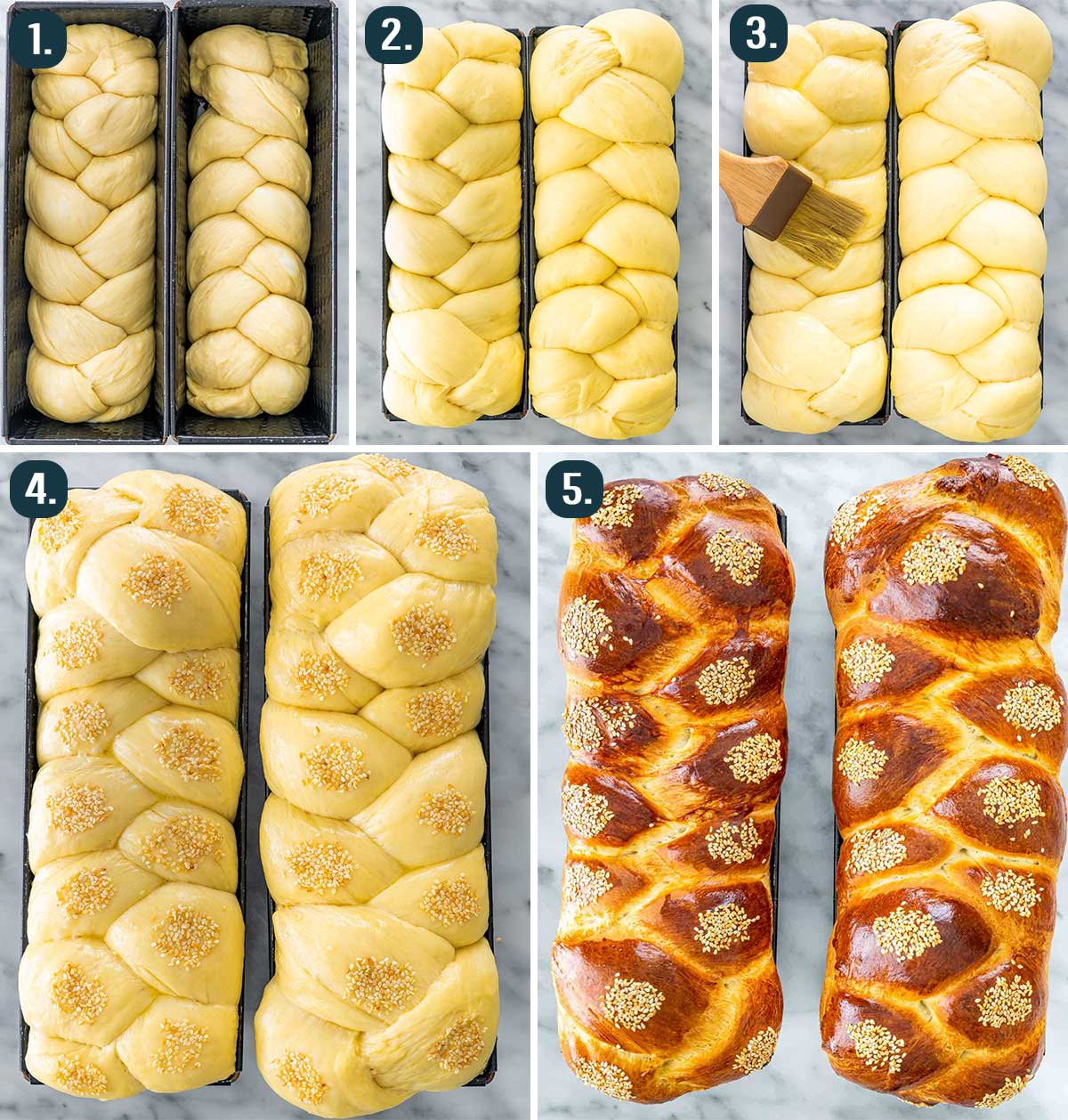process shots showing how to assemble and bake easter bread