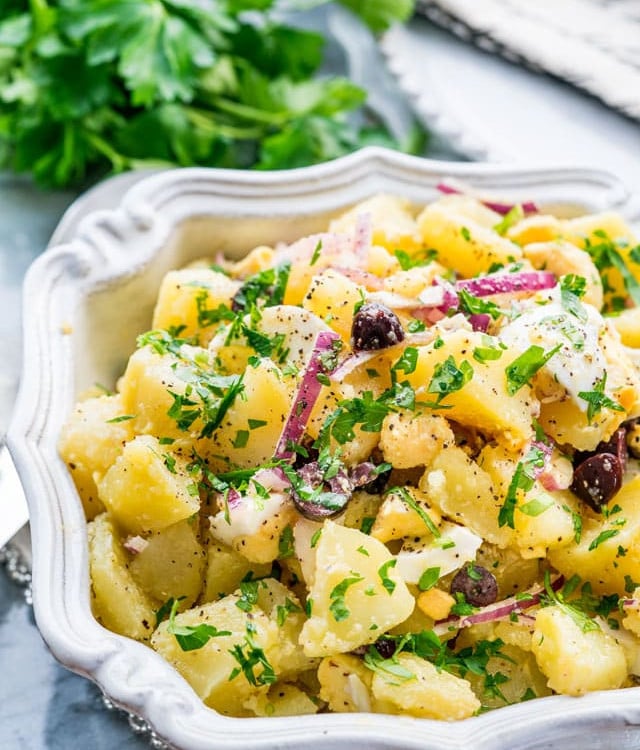 side view shot of oriental potato salad