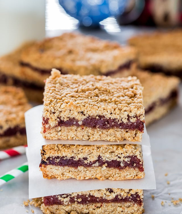 a stack of three date squares
