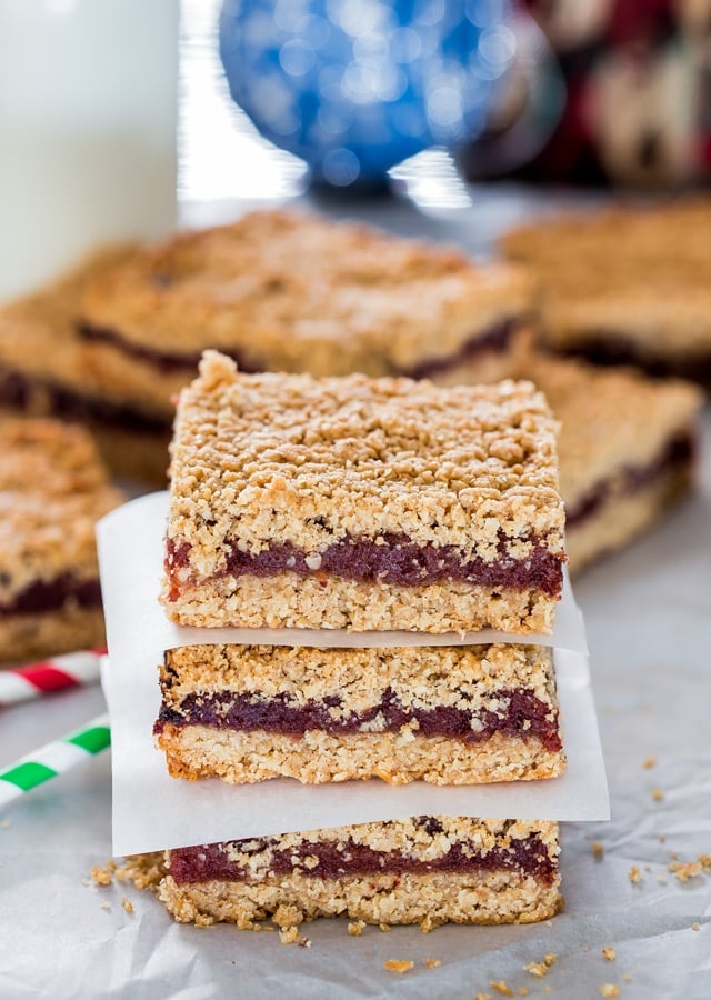 a stack of three date squares