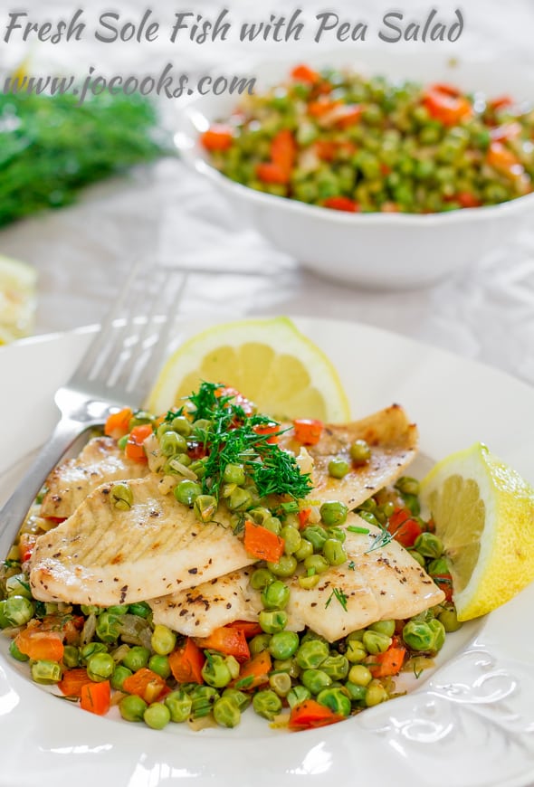 Fresh sole fish served over a delicious and healthy pea salad