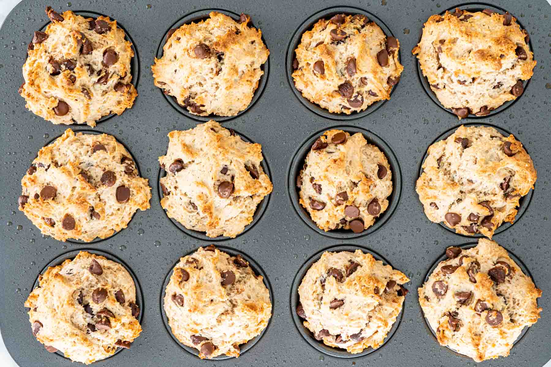 overhead shot of freshly baked muffins in a muffin pan