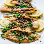 side view shot of sole meuniere on a plate
