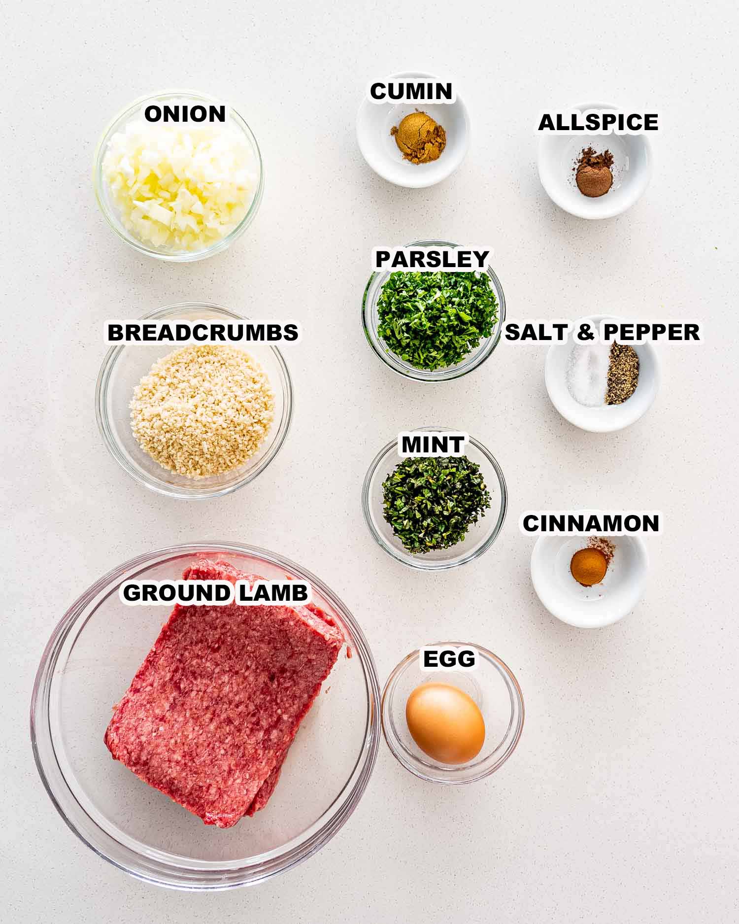 ingredients needed to make lamb meatballs.