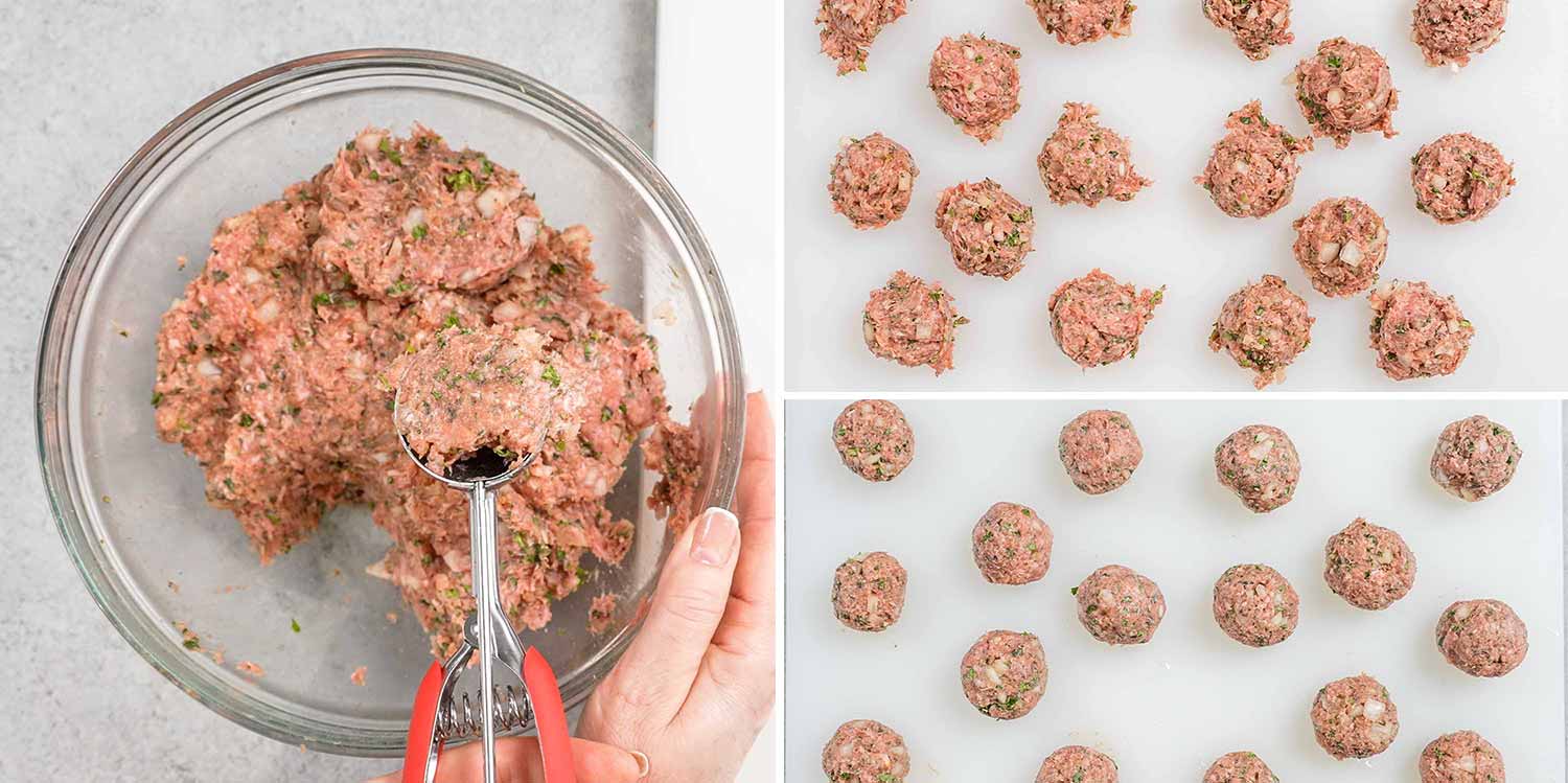 process shots showing how to make lamb meatballs.