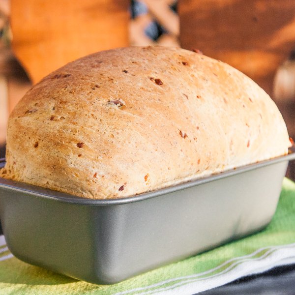 Finished bread in loaf pan