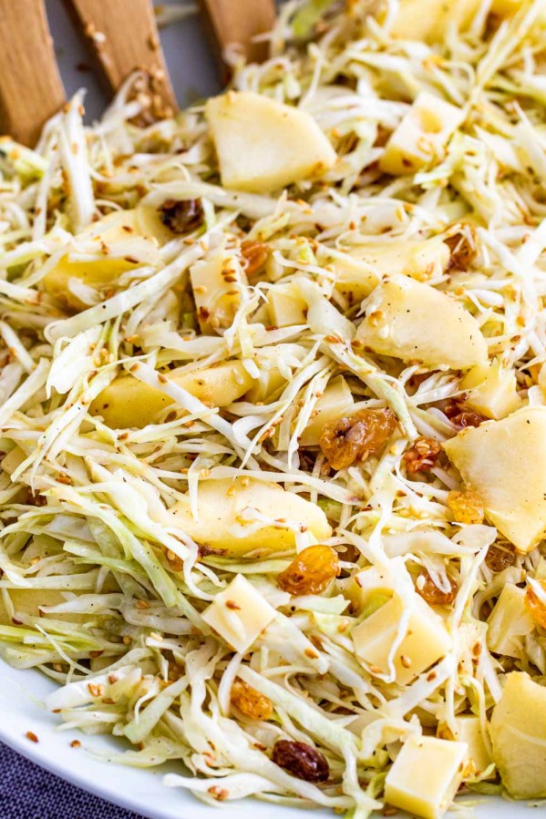 sesame cabbage salad in a large shallow white plate