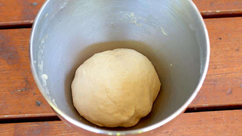 Dough ball in a mixing bowl