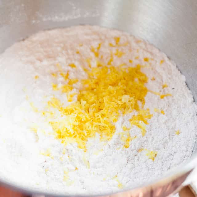 Lemon zest, salt and flour in a mixing bowl