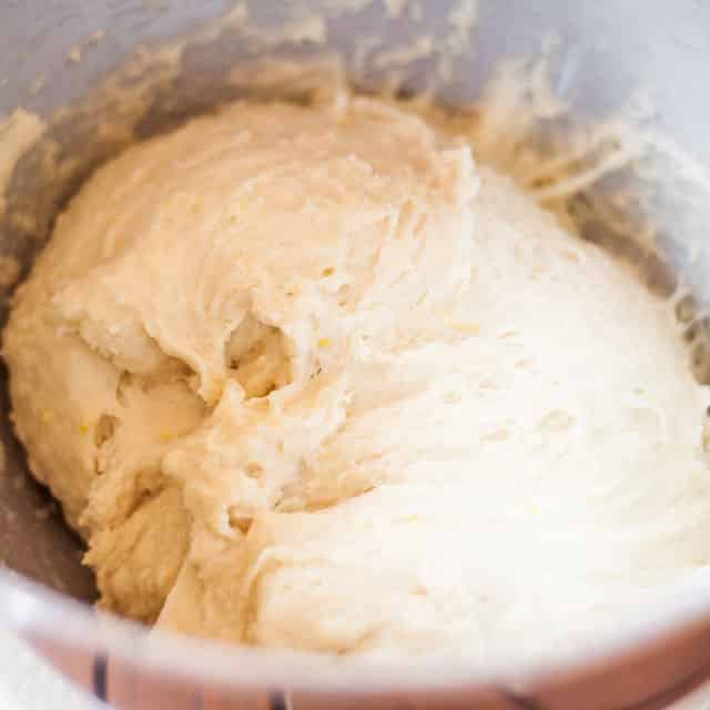 Dough in a mixing bowl