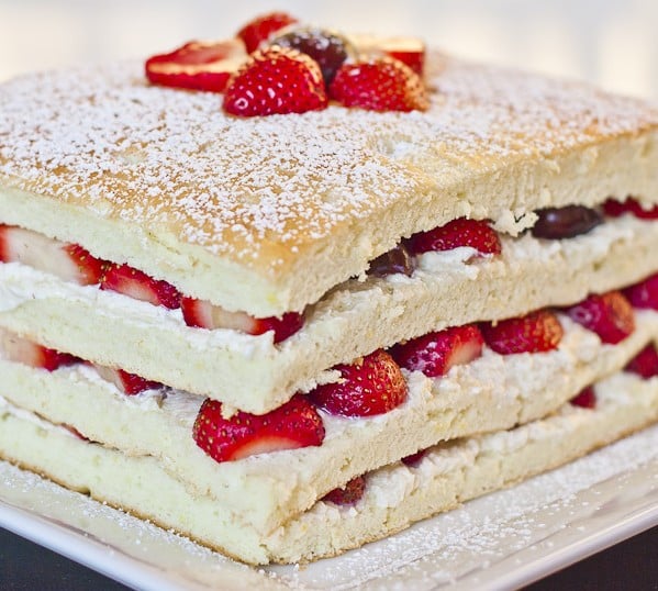 summer cake with strawberries and cherries