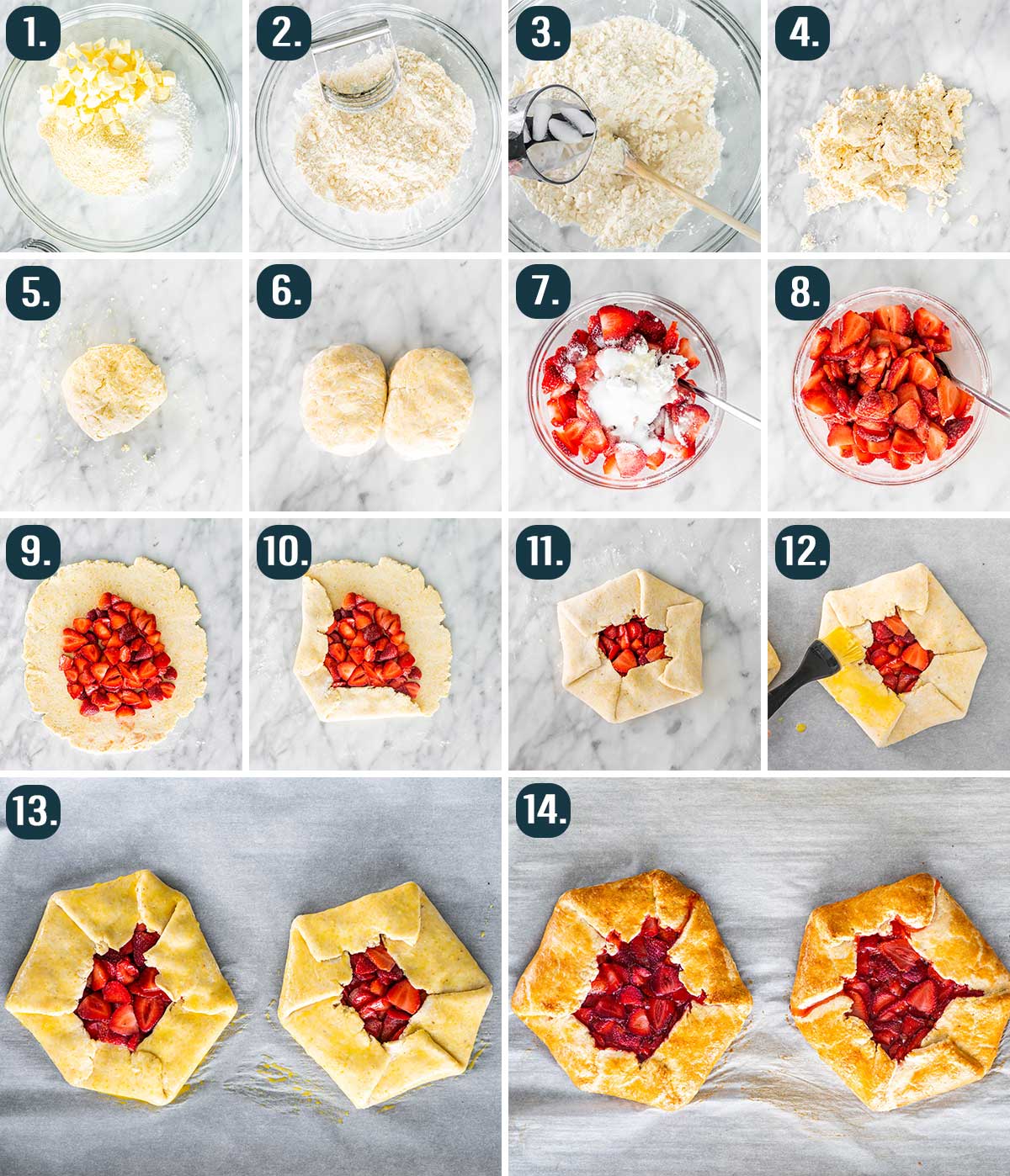 detailed process shots showing how to make strawberry galettes