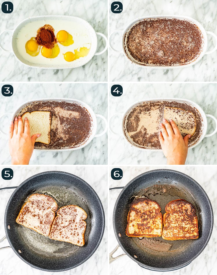 process shots showing how to make french toast