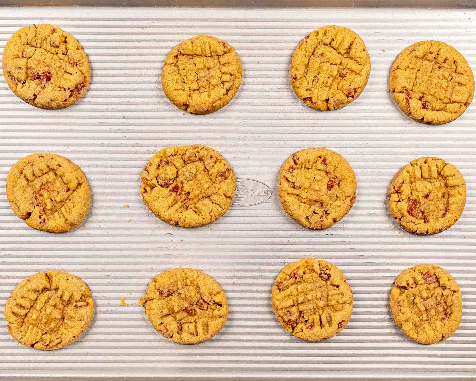 process shots showing how to make peanut butter bacon cookies.