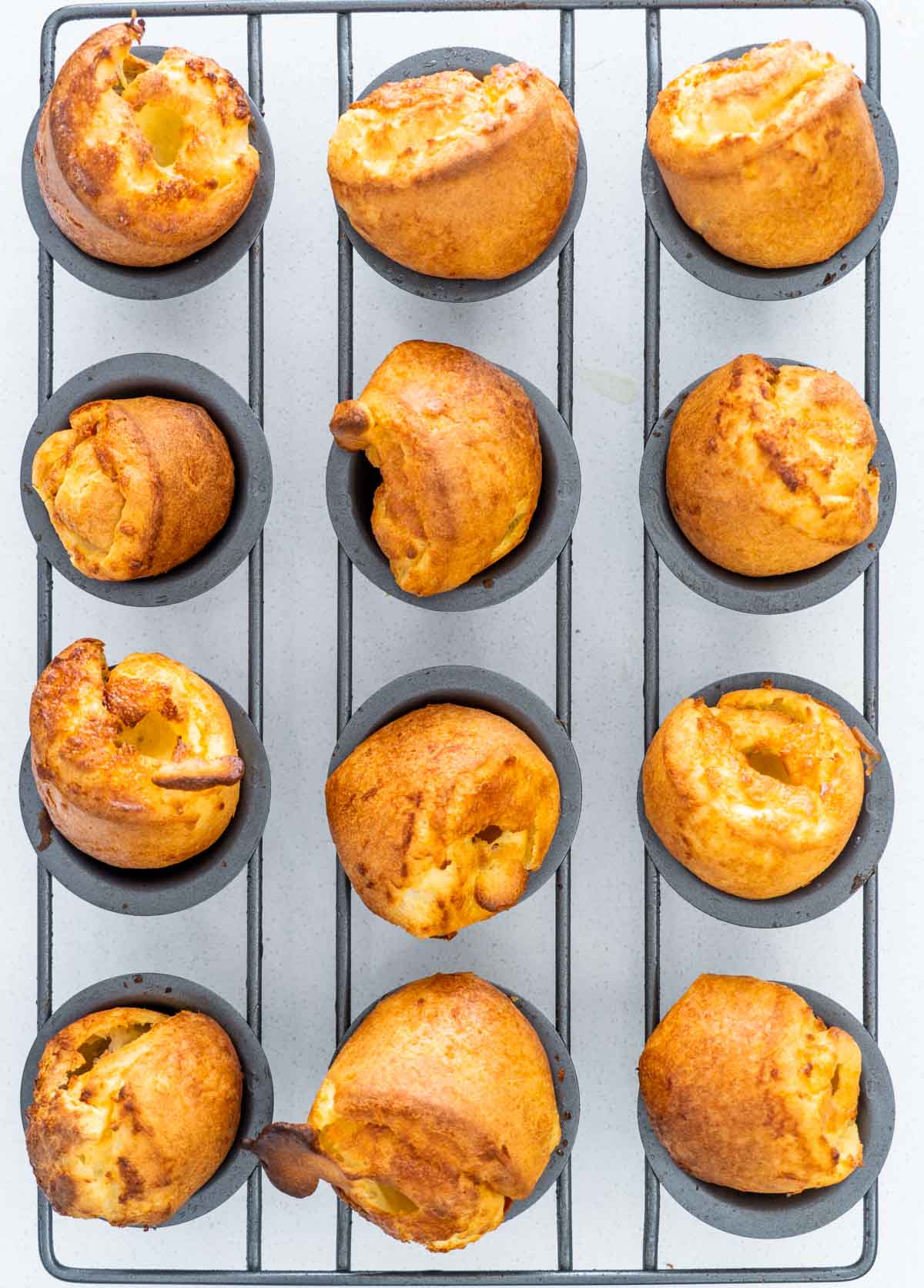 overhead shot of popovers fresh out of the oven in a popover pan.