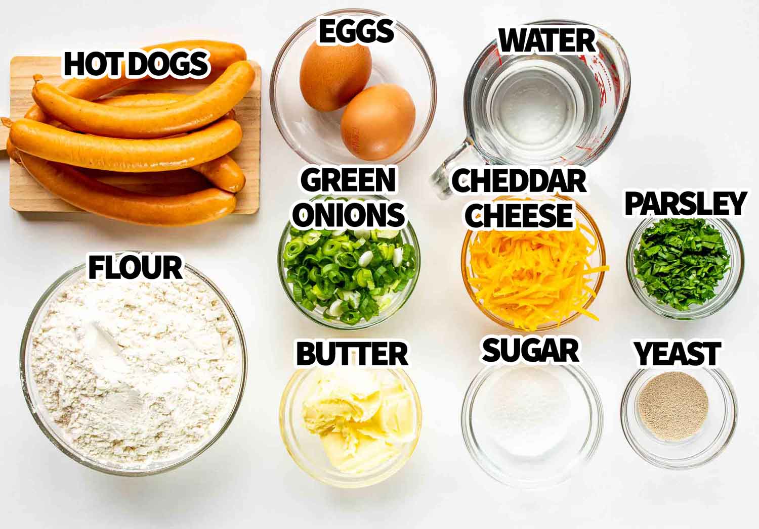 ingredients needed to make twisted hot dog rolls.