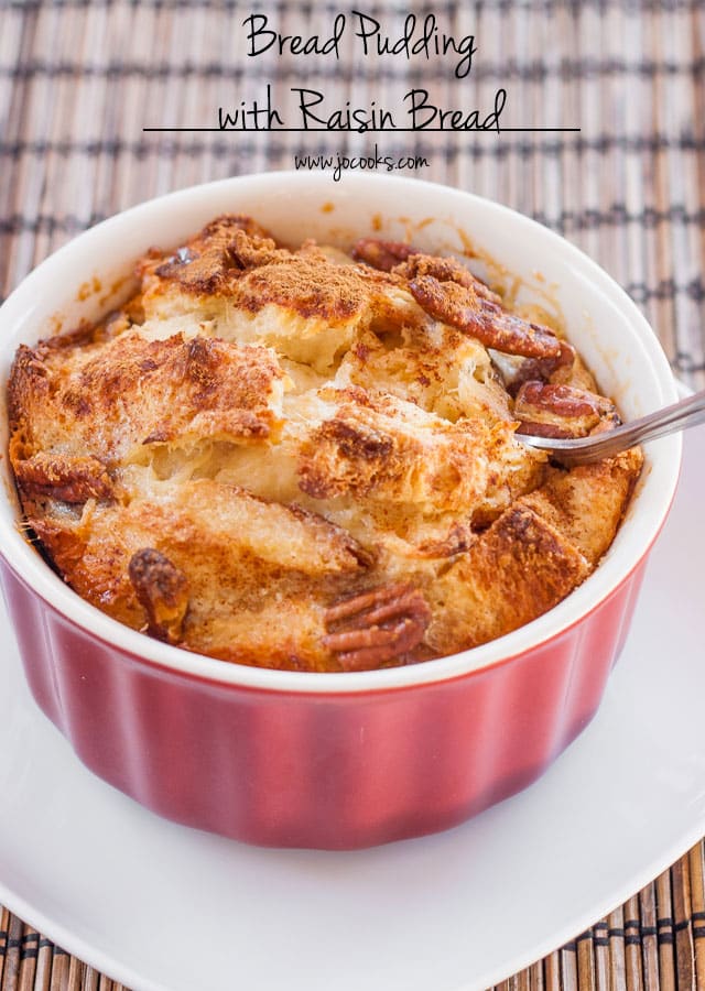 a dish of bread pudding made with raisin bread
