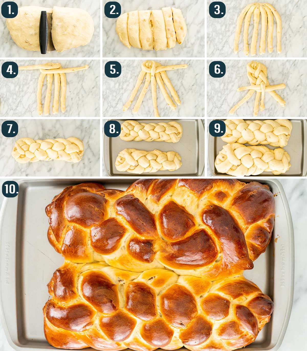 process shots showing how to braid raisin bread