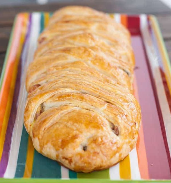 freshly baked scrambled eggs in puff pastry