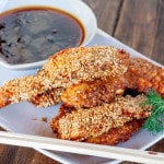 process shots showing how to make sesame crusted chicken.