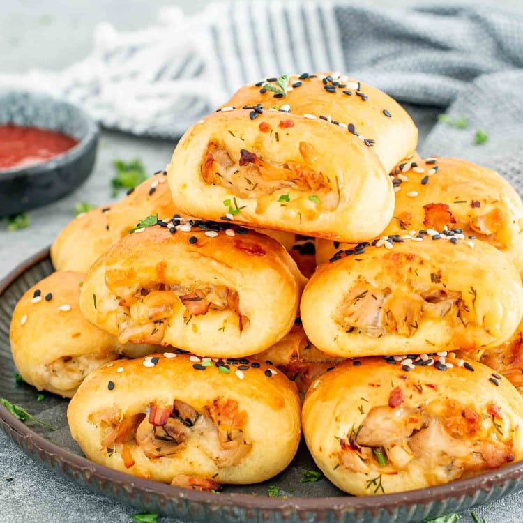 a plateful of delicious turkey bites made with a fluffy, homemade dough.