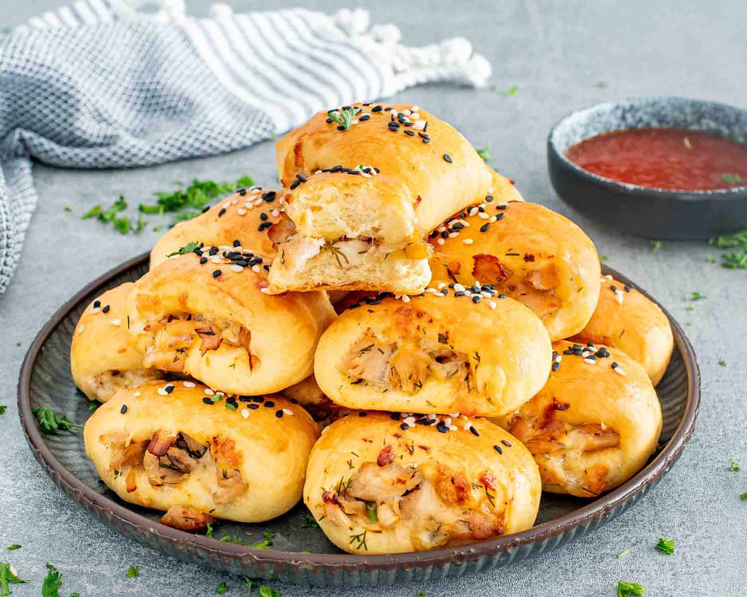 a plateful of delicious turkey bites made with a fluffy, homemade dough.