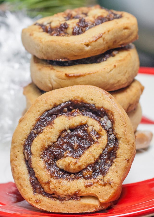 Close up shot of Date Nut Pinwheel Cookies