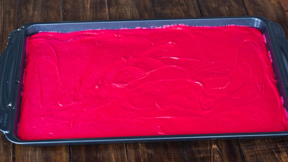 step shot of making Red Velvet Sheet Cake