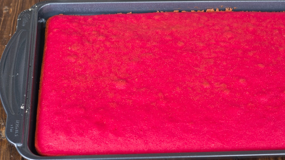 Step shot of making Red Velvet Sheet Cake