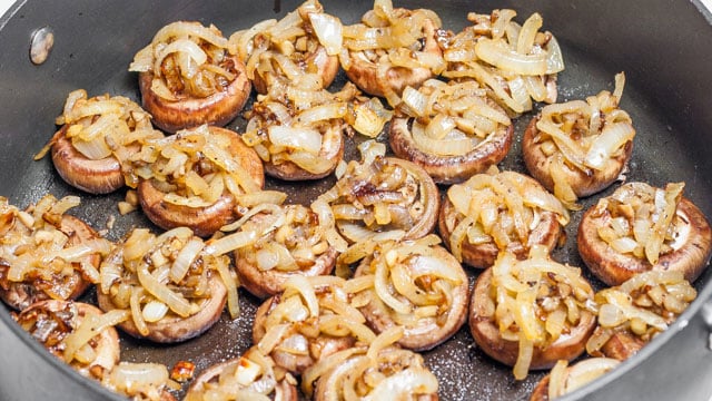 Step shot of how to make French Onion Soup Stuffed Mushrooms