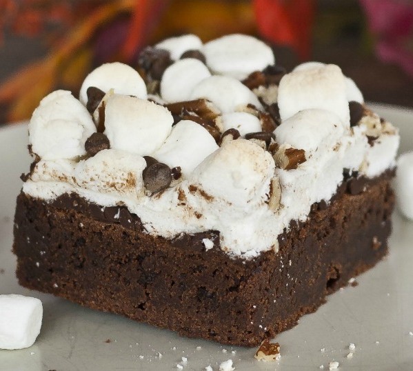 a rocky road brownie on a plate