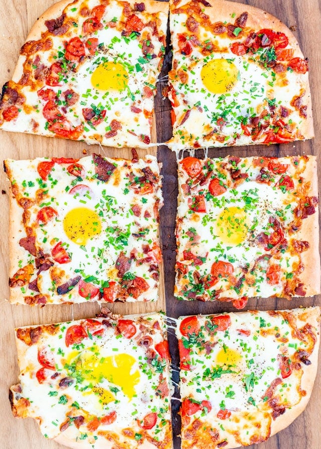 Breakfast Pizza cut into slices