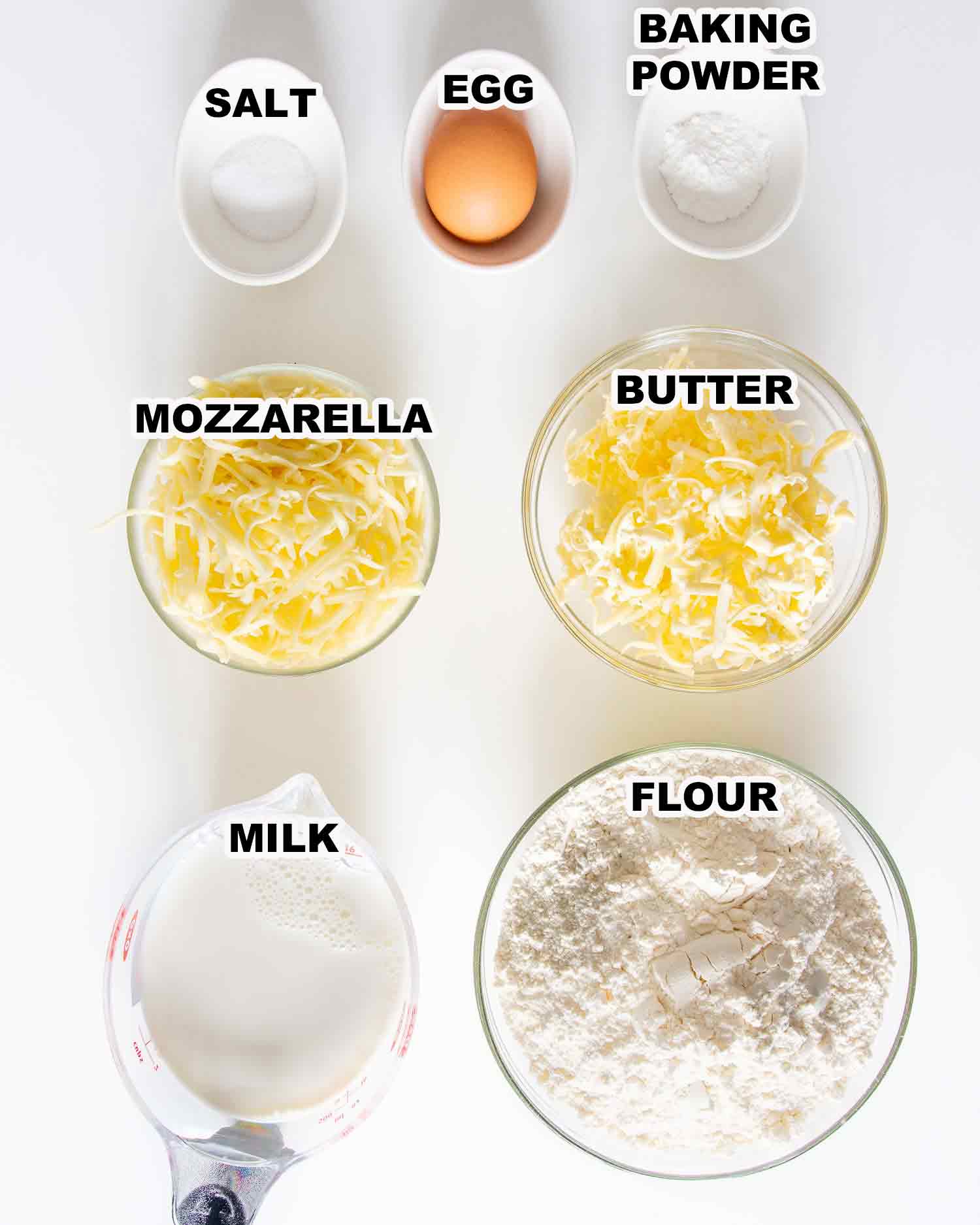 ingredients needed to make mozzarella biscuits.