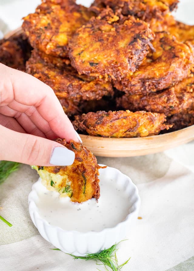 Potato Zucchini Fritters with ranch dressing