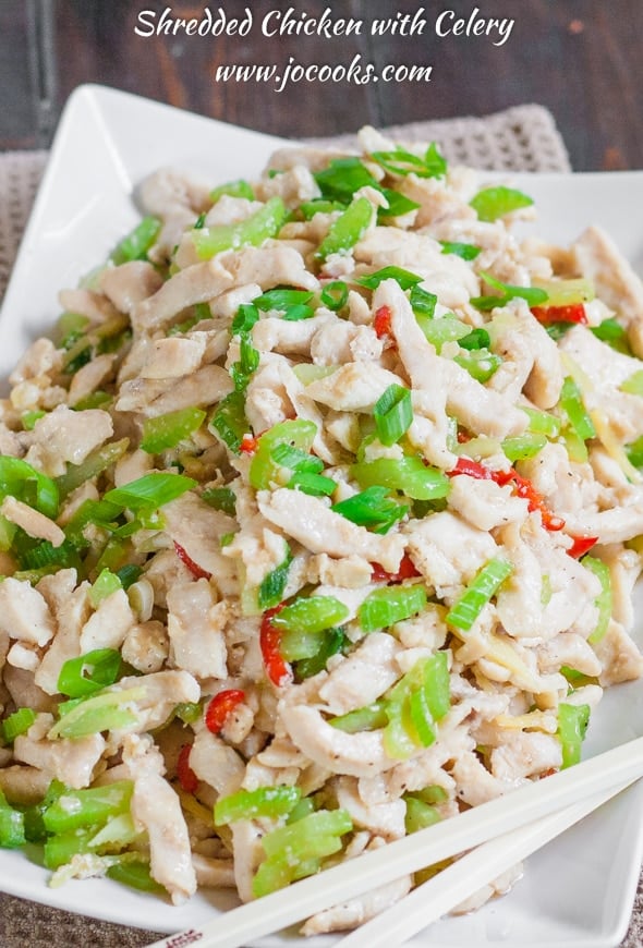 Close up shot of Shredded Chicken with Celery