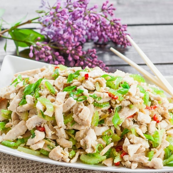 A plate of Shredded Chicken with Celery
