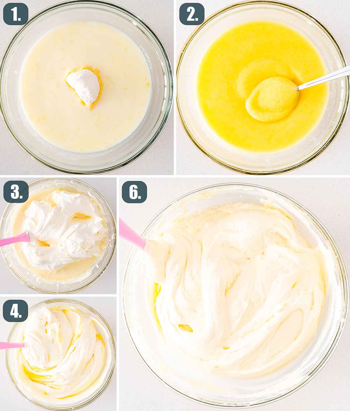 process shots showing showing how to make filling for banana pudding.
