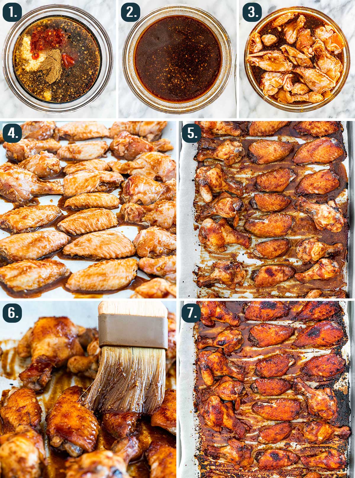 process shots showing how to make sticky chinese chicken wings