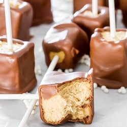 Chocolate Peanut Butter Cheesecake Pops – creamy chocolaty and smooth peanut butter cheesecake pops, perfect for parties and fun to make with your kids.