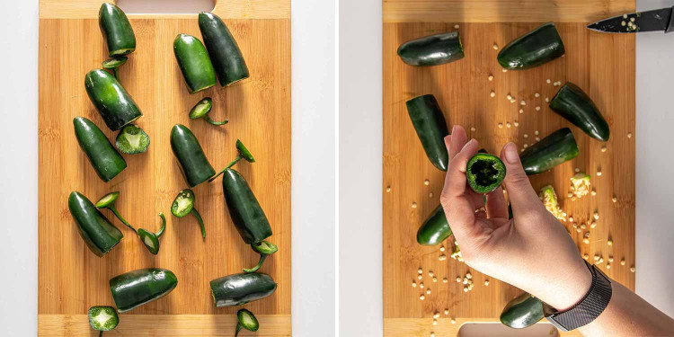 process shots showing how to make jalapeno poppers.