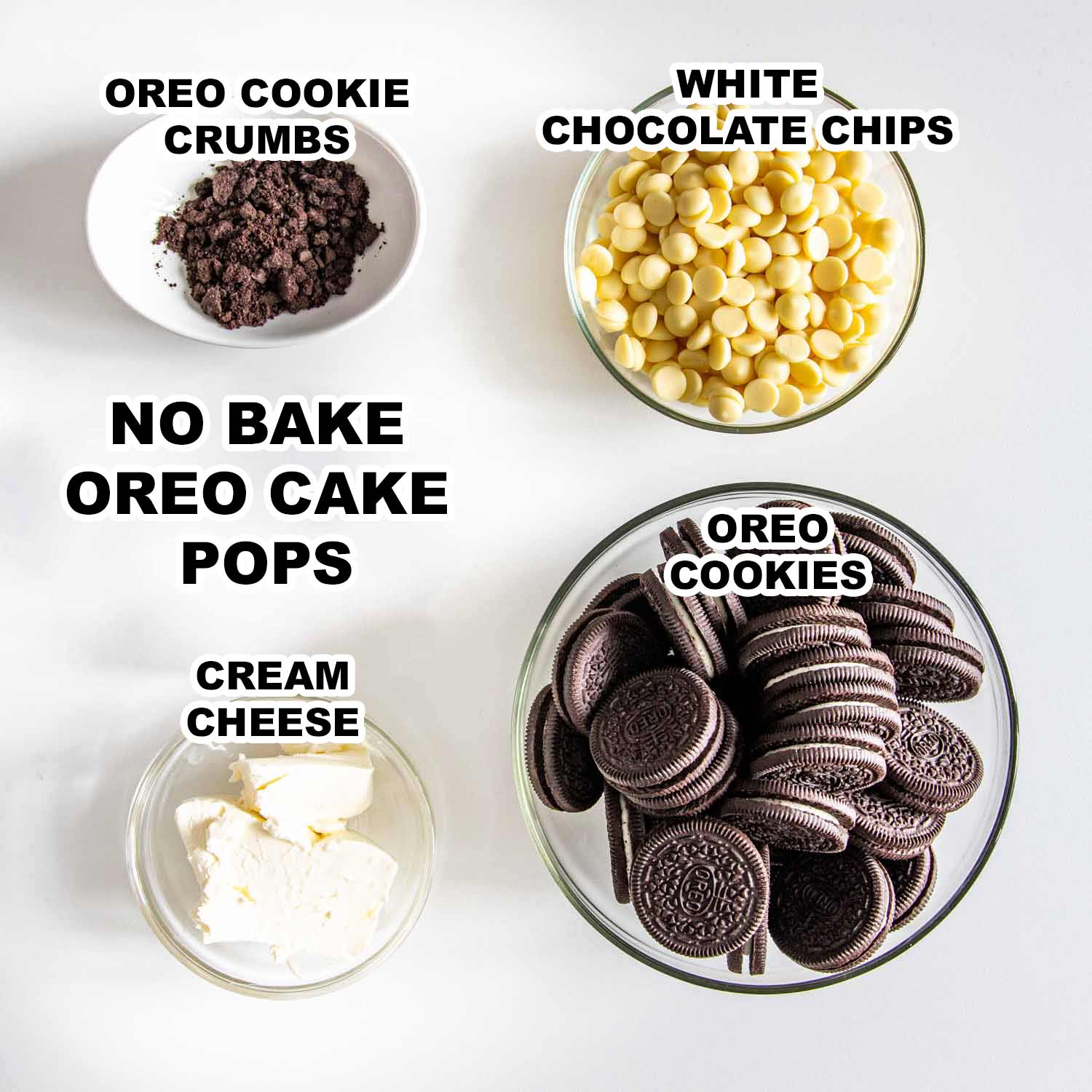 ingredients needed to make no bake oreo cake pops.