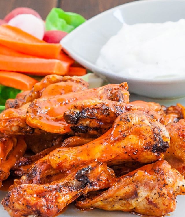 baked buffalo chicken wings on a plate
