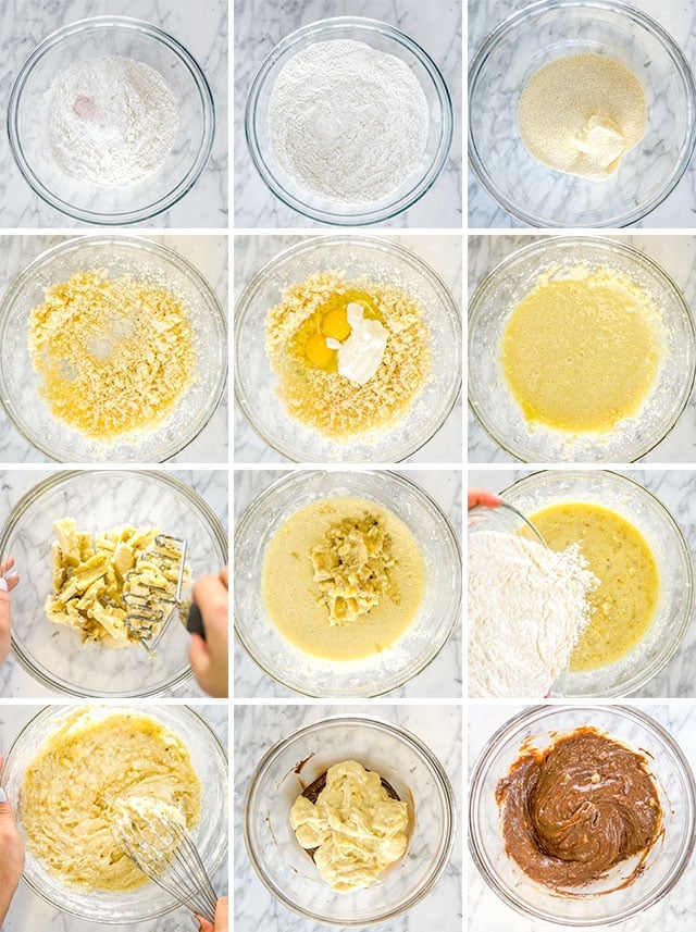 process shots for making Marbled Chocolate Banana Bread