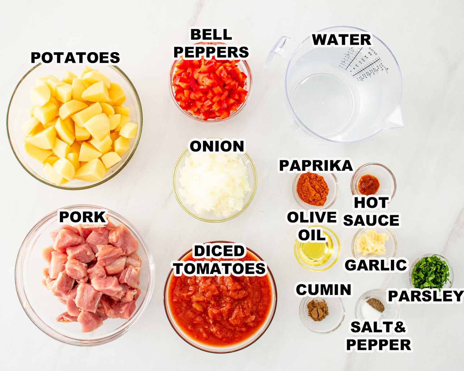 ingredients needed to make pork and potato stew.